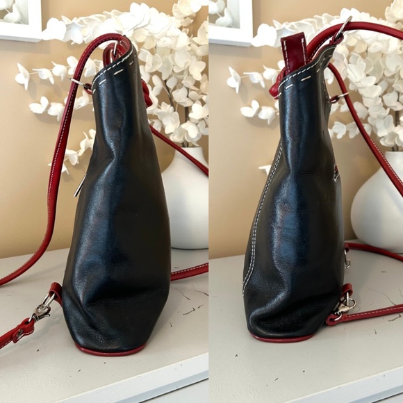 VERA PELLE Made in Italy Black and Red Leather Backpack with Convertible Straps - Picture 6 of 17